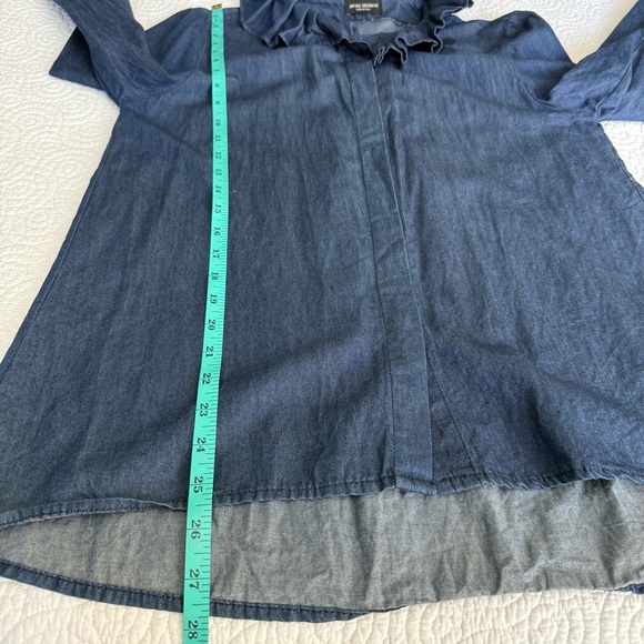 Elegant Ruffled Blue Button Down Shirt - Picture 3 of 10